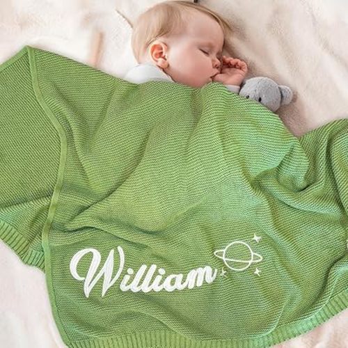 Personalized Baby Blanket with Name – Custom Knit Embroidered Baby Blanket 35.4x39.3in, Customized Baby Blanket Gifts for Girls, Boys, Newborn