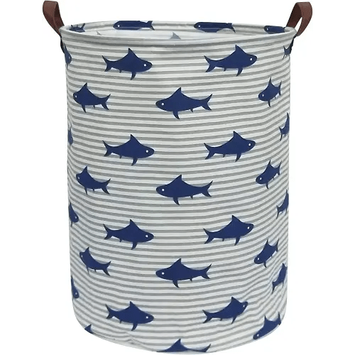 CLOCOR Kids Laundry Basket,Shark Toy Storage Bins,Baby Clothes Hamper,Round Gift Basket with Handles for Bedroom Nursery,Toddler Room Decor (Shark)