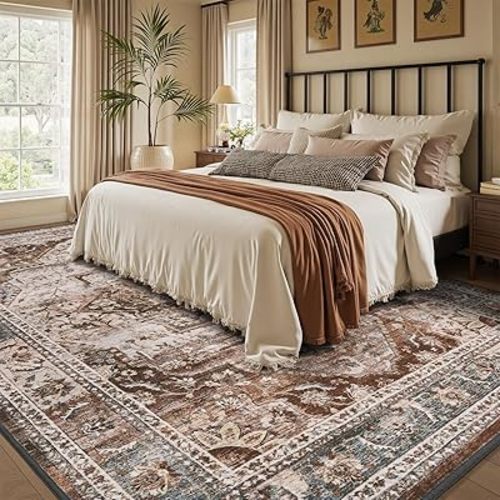 Brown Washable 5x7 Area Rugs for Living Room Rug Bedroom Rug Carpet Neutral Vintage Dining Room Rugs for Under Table Soft Comfortable Non Slip