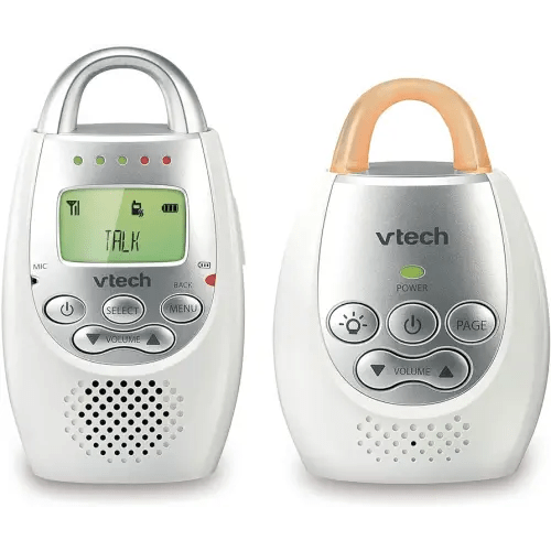 VTech Communications DM221 Audio Baby Monitor with up to 1,000 ft of Range, Vibrating Sound-Alert, Talk Back Intercom & Night Light Loop, White/Silver