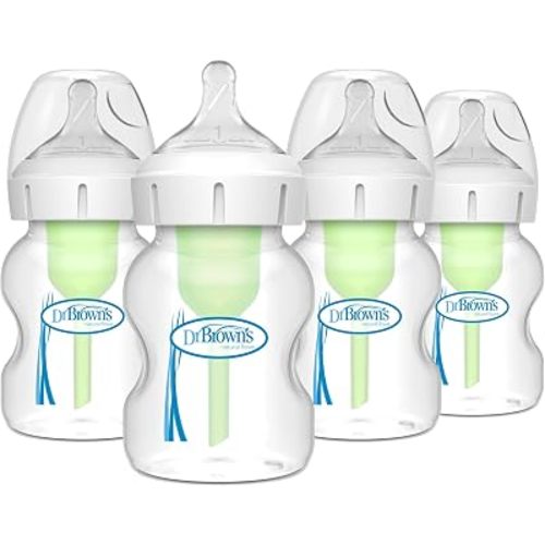 Dr. Brown’s Natural Flow® Anti-Colic Options+™ Wide-Neck Baby Bottles 5 oz/150 mL, with Level 1 Slow Flow Nipple, 4 Pack, 0m+