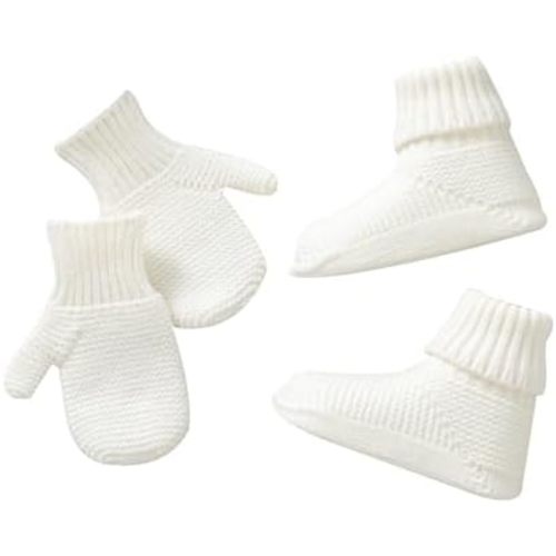 Hadetoto Baby Booties and Gloves Mittens Set, Newborn Infant Boy Girl Knit Soft Boots Gloves Baby Gifts