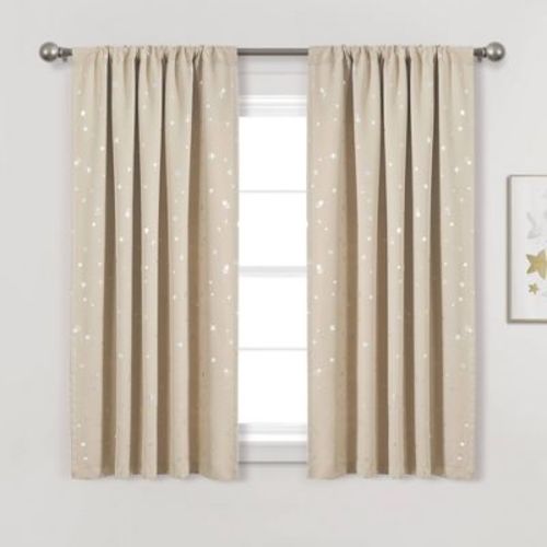 Set of 2 52"x63" Kids' Star Blackout Window Curtain Panels Neutral - Lush Décor: Beige, Noise Reduction, Microfiber, Indoor Use