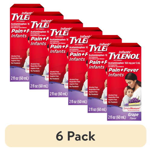 (6 pack) Infants' Tylenol Acetaminophen Liquid Medicine, Grape Flavor, 2 fl. oz