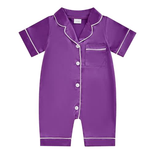 Biayxms Newborn Baby Boy Girl Silk Pajamas Romper Shorts Sleeve Button Down Satin One Piece Onesie Pjs Infant Sleepwears