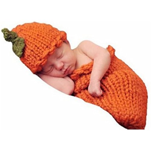 Coberllus Newborn Baby Photo Props Boy Girl Photo Shoot Outfits Crochet Knit Halloween Pumpkins Hat Bag Photography Props