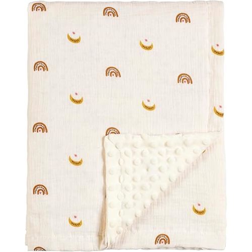 CREVENT 30''X40'' Organic Muslin Cotton Baby Blanket for Newborns, Soft Mink Backing, Essential for Baby Shower Birthday Gift - Moon 75X100cm