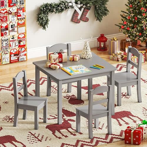 DOREROOM Wooden Kids Table and Chair Set, 26"L x 22"W, CPSC-Certified, Grey