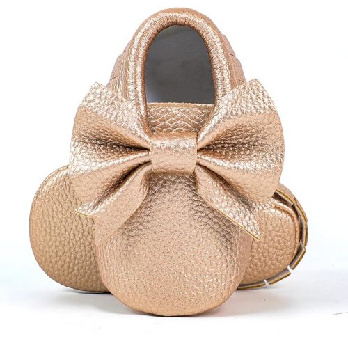 Bebila Double Bow Fringe Baby Moccasins - Soft Sole Baby Shoes Girls Toddler Crib Flats