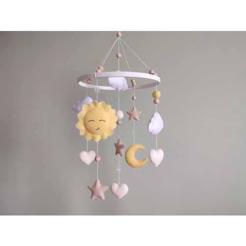 Sun, Moon & Stars Baby Mobile: Boho Nursery Decor, Felt Cot Mobile