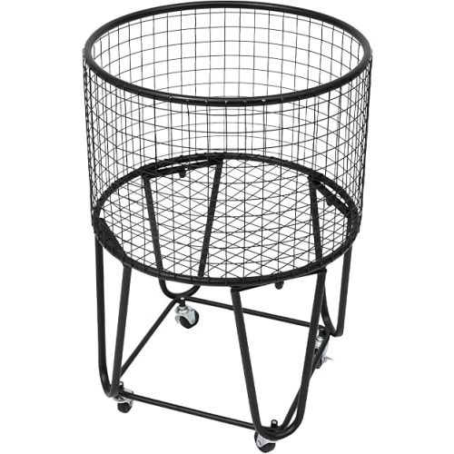 Laundry Basket with Wheels, Rolling Wire Clothes Cart (Round, Black)