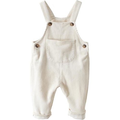 SEAUR Baby Boy Girl Corduroy Bib Overalls Cotton Button Suspender Overalls Plain Romper Loose Jumpsuit