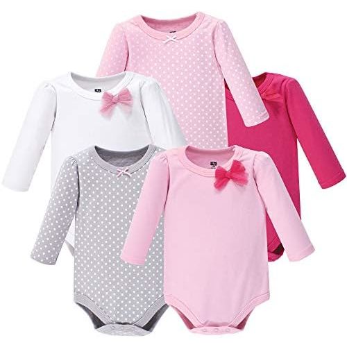 Hudson Baby baby-girls Cotton Long-sleeve Bodysuits 5-pack