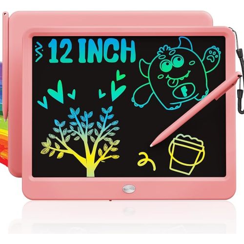 TEKFUN LCD Writing Tablet for Kids Girls Toys, 12 Inch Erasable Drawing Tablet Doodle Board Colorful Doodle Pad, Gifts for Toddlers Girls Adults (Pink)