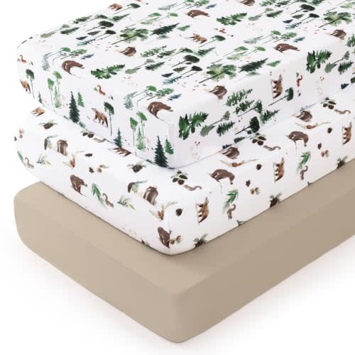 david's kids 3 Pack Fitted Crib Sheets, Ultra Soft Breathable Comfortable Baby Sheet Set for Boys Girls Neutral, 28x52 Inch Fits Standard Crib and Toddler Mattresses, Woodland Animals