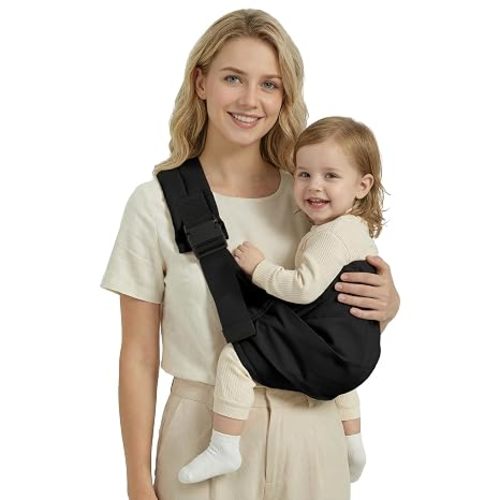 Baby Sling Carrier for Toddler, Baby Carrier Sling, Lightweight Toddler Carrier with Secure Buckle, Premium Cotton Toddlers Hip Carry Sling, Adjustable with Left/Right Shoulder Strap, Black