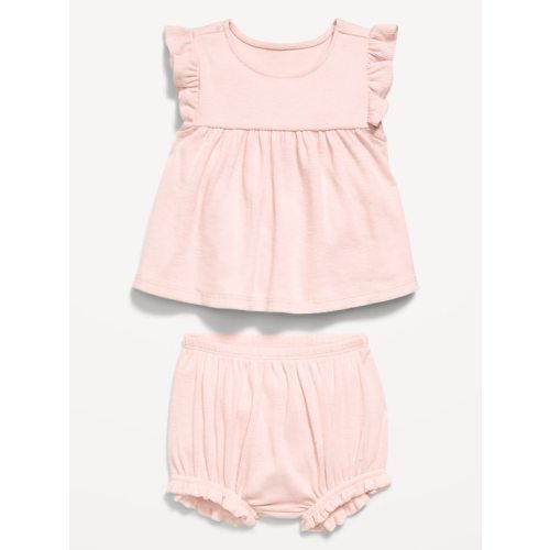 Ribbed Flutter-Sleeve Top and Shorts Set for Baby