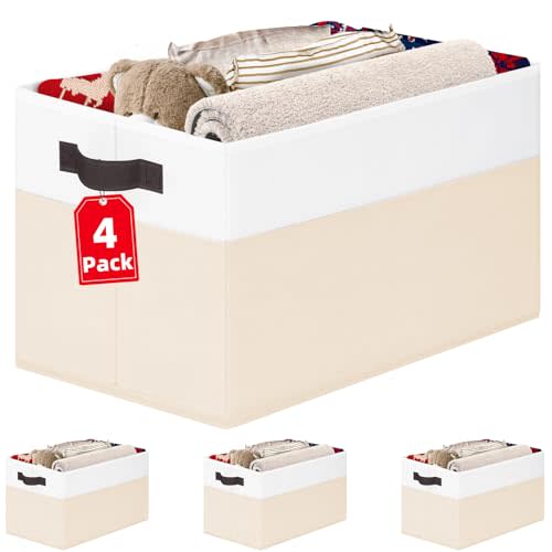 Criusia 4 Pack Baby Clothes Organizer Bins, Fabric Collapsible Storage Baskets with Handles, Odorless Storage Bins for Toy Clothes Nursery Kids Room Playroom Classroom (14L*10W*9.5H)