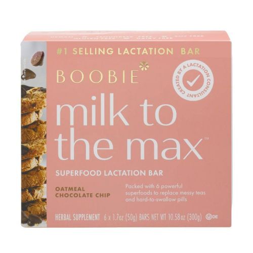 Boobie Milk to the Max Lactation Bar Herbal Supplement for Breastfeeding Oatmeal Chocolate Chips - 6ct