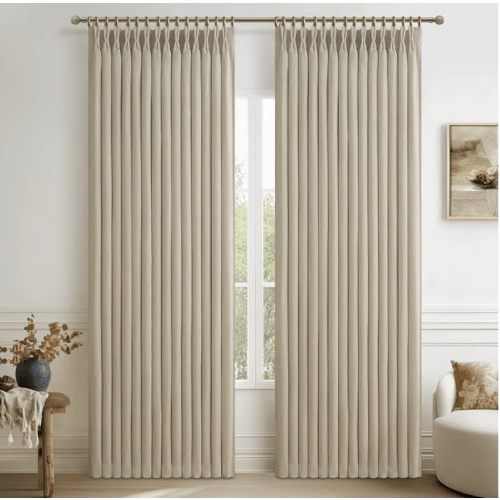 Pleated Natural 90 Inch Blackout Curtains for Dining Room 2 Panels Set, Rustic Farmhouse Pinch Pleat Linen Soundproof Curtain Thermal Room Darkening 2 Layer Thick Drapes 40"W x 90"L(Hooks & Back Tab)