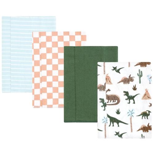 Hudson Baby Unisex Baby Cotton Flannel Burp Cloths 4-Pack, Retro Dinosaur, One Size