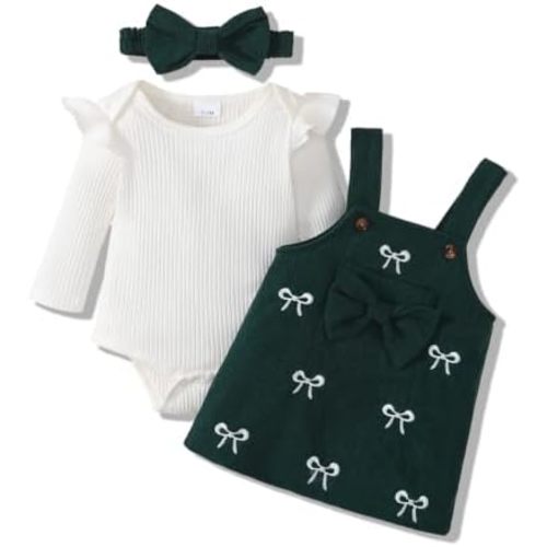 Newborn Baby Girl Suspender Skirt Set Long Sleeve Ribbed Romper
