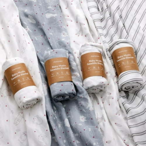 Free Shipping! Momcozy Muslin Swaddle Blankets, 4 Pack, Breathable 2-Layer Gauze Large 47'' x 47'' Baby Swaddling Receiving Blanket Wraps for Newborn Boys Girls, Rabbit