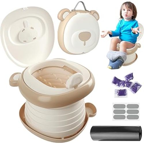 Portable potty seat for toddler travel, Portable toilet for kids with Potty Liners, Travel Bag, Foldable Car Potty for Toddler with Splash Guard, potty training toilet,baño portátil para niños