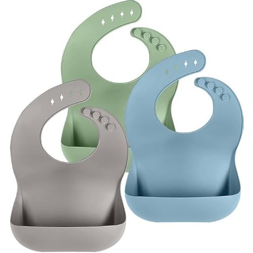 Cuddle Campus Set of 3 Silicone Bibs, Soft Adjustable Bibs for Boys & Girls