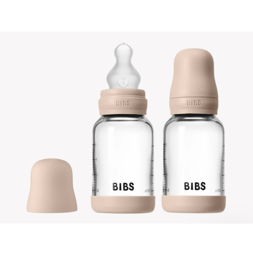BIBS Glass Baby Bottle 4oz Silicone 2-Pack Blush | Slow Flow – Bibsworld store US