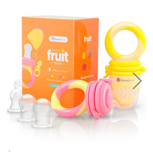 NatureBond Baby Food Feeder/Fruit Feeder Pacifier Nibbler (2 Pack) - Infant Teething Toy Teether Weaning in Appetizing Colors | + Additional Silicone Sacs