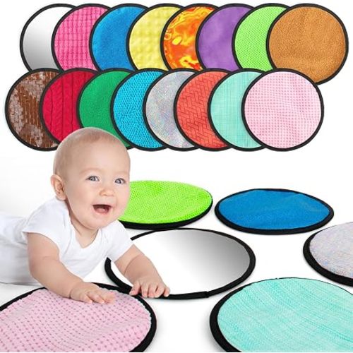 16 Set Round Montessori Sensory Mini Mats Textured Sensory Tiles ＆ Wall | Sensory Toys for Autistic Children, Babies, and Toddlers with Sensory Issues, Tactile Sensory Walls and Sensory Play