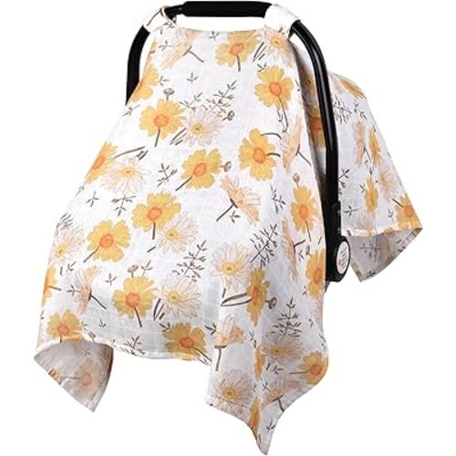 Metplus Muslin Carseat Cover for Babies,Breathable Infant Carseat Cover Lightweight Baby Carrier Cover for Girls Boys, Fit Spring Summer/Hot Days/Warm Weather