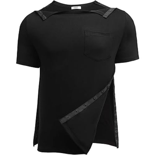 Deyeek Men's Post Shoulder Surgery Shirts Recovery Tear Away Short Sleeve Full Open Side Snap Adaptive Chemo Clothing