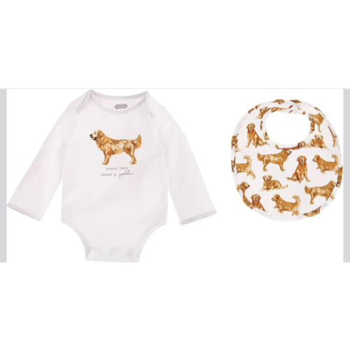 Golden Retriever Dog Bodysuit & Bib Set — Mud Pie