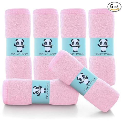 HIPHOP PANDA Baby Washcloths, Rayon Made from Bamboo - 2 Layer Ultra Soft Absorbent Newborn Bath Face Towel - Reusable Baby Wipes for Delicate Skin - Pink, 6 Pack
