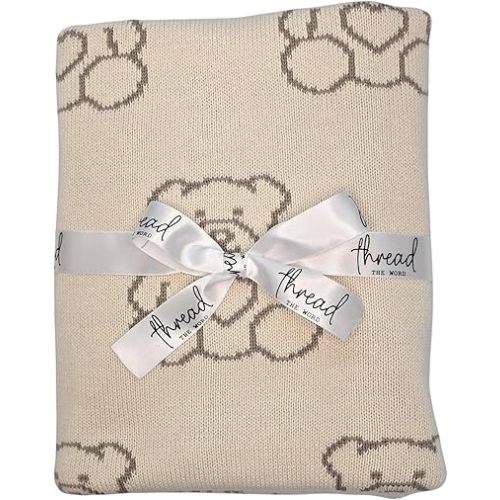 The Teddy Bear Blanket - 100% Organic Cotton Baby Blanket, American Made, 30x40in - Bassinet, Crib, Stroller - Gift Registry Baby Shower for Newborns and Kids