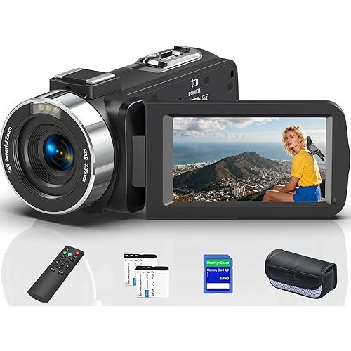 8K 64MP Video Camera 18X Digital Camcorder Video Camera for YouTube 3.0 inch Flip Screen Camcorder Vlogging Camera with 32GB SD Card, 2.4G Remote Control, Two Batteries