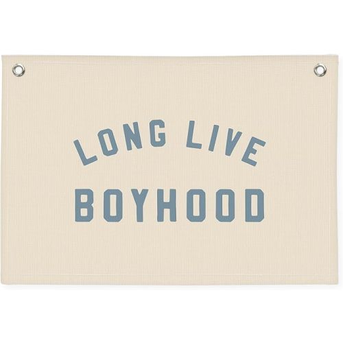 Boys Room Decor, Long Live Boyhood Banner, Baby Boy Shower Decorations, Linen Canvas Banner Wall Hanging Flag Decor for Toddler Boy Room Nursery Playroom 20x30