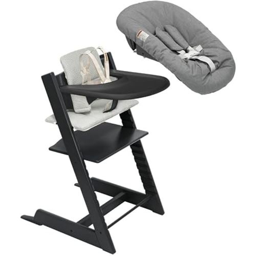 Stokke Tripp Trapp High Chair Complete² + Newborn Set - Black/Anthracite Cushion/Black Tray/Newborn Grey