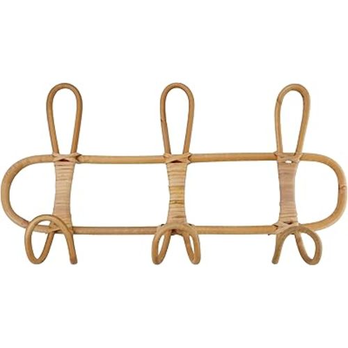 Boho Rattan Wall Hooks – Handmade Wall Mount Coat & Towel Rack, Natural Beige Hanging Organizer for Clothes, Hats, Towels, and Bags, Perfect for Entryway, Bedroom, Living Room (15.7x7.9 Inch)