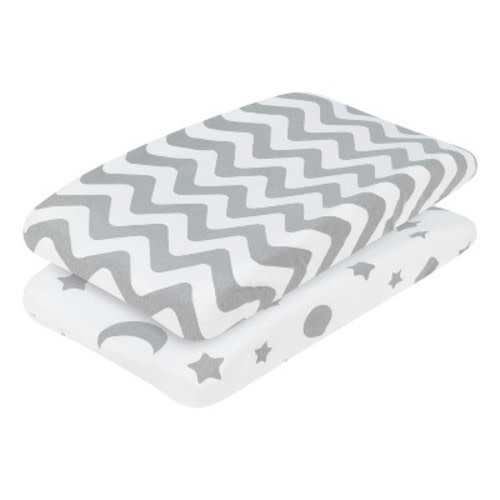 Everyday Kids 2-Pack Changing Pad Covers – 100% Cotton Jersey, Soft & Breathable – Gray Moon & Stars + Chevron – Fits Most Changing Pads