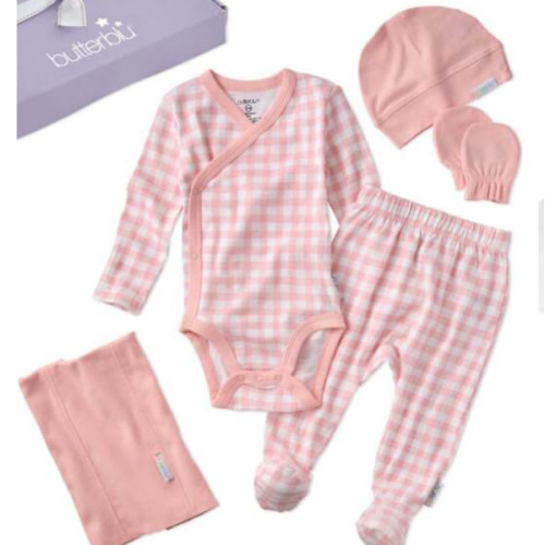 CHECK ME OUT BABY 6-Piece Gift Set, Pink Check - butterblu | Maisonette3-6months