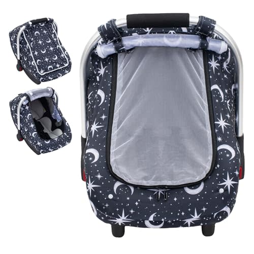 Baby Car Seat Cover with UV Sun Protection and Peek-a-Boo Mesh Window | 3D Air Mesh Fabric, Infant Carseat Canopy for Privacy, Compatible with Doona, Graco, Britax, Chicco, Evenflo Car Seat