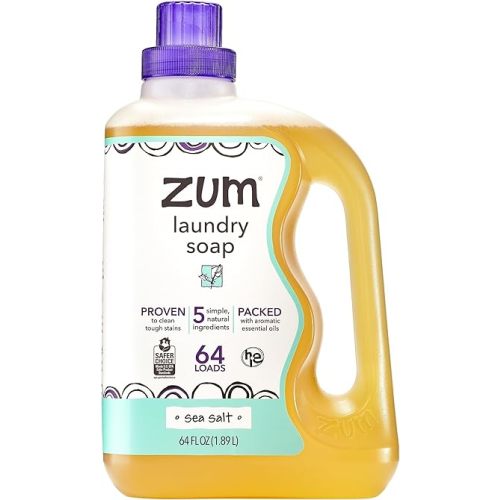 Indigo Wild Zum Clean Laundry Soap - Plant-Based Liquid Laundry Soap - Contains Baking Soda, Essential Oils & Saponified Coconut Oil - Sea Salt Scent - 64 fl oz