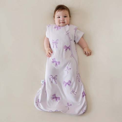 All Season Sleeveless Sleep Sack 1.0 TOG - Organic Cotton & Camel Wool - Lavender Bow