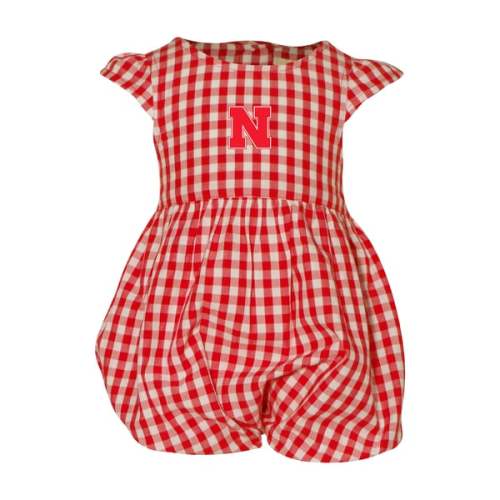 Nebraska Huskers Garb Girl's  Infant Cara Gingham Ruffled Bodysuit - Scarlet