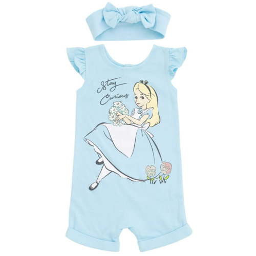 Disney Alice in Wonderland Newborn Baby Girls French Terry Romper and Headband Newborn to Toddler