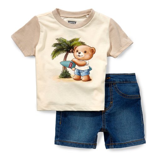 Levi's Baby Boys Palm Tree Surfer Bear Short Sleeve T-Shirt & Denim Shorts Set
