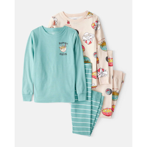 Boys Ramen Calm Print 100% Cotton Long-Sleeve 4-Piece Pajamas - Blue/White - Carter's | Carter's